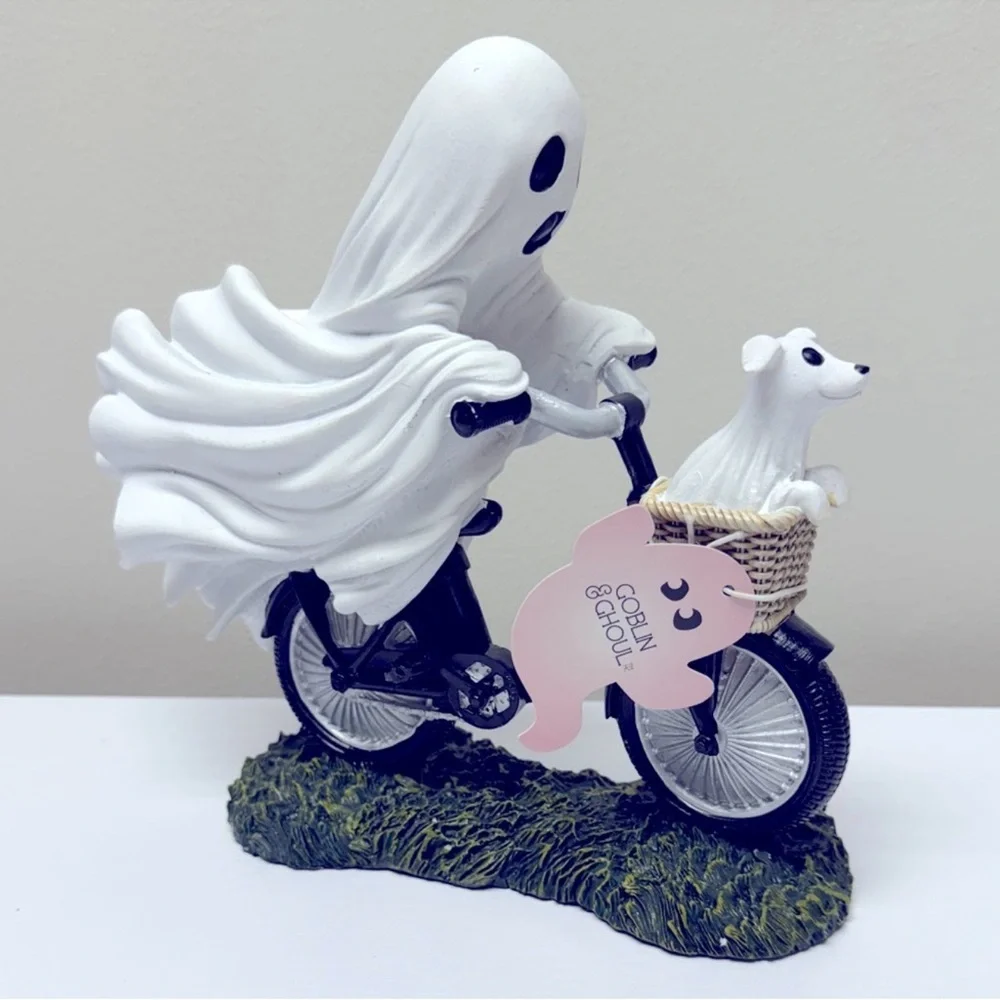New Ghost Riding Bicycle with Ghost Dog in the Basket Figurine, Halloween